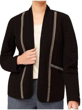 J. Jill Pure Elements Seersucker quilted jacket black embroidery size XL TALL